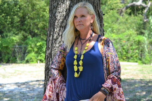 Double Strand Blue Lapis with Copper Feather Lariat Necklace   