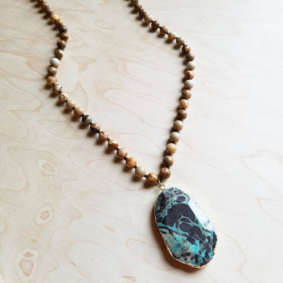 JASPER Necklace with Ocean Agate Pendant Jasper Necklace green 1 