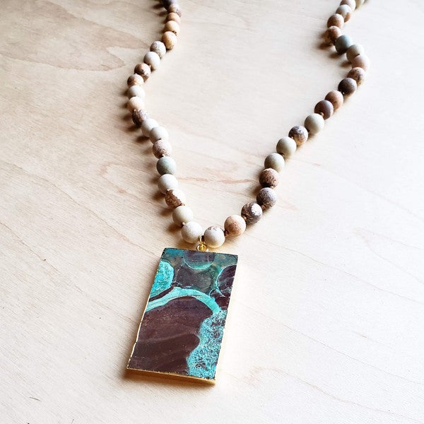 JASPER Necklace with Ocean Agate Pendant Jasper Necklace   