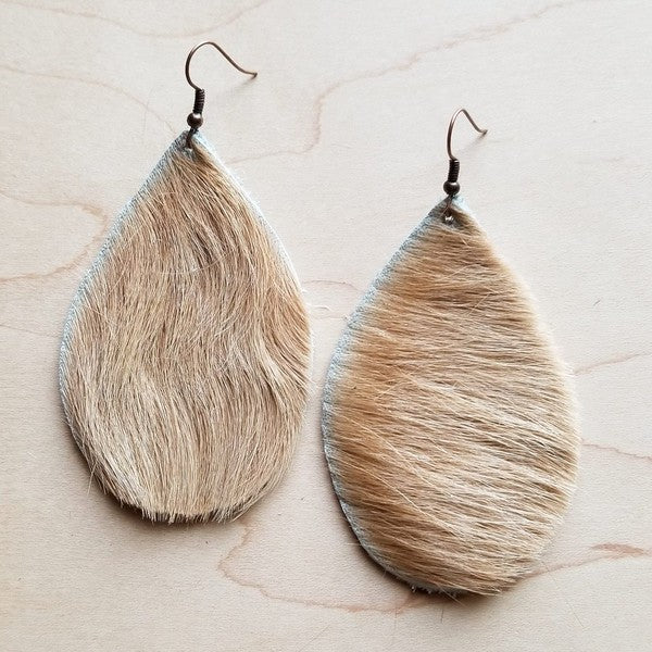 Leather Teardrop Earrings in Hair on Hide Brindle leather earrings brown small 