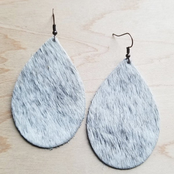 Leather Teardrop Earrings in White and Gray Hair leather earring white small 