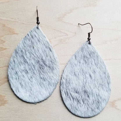 Leather Teardrop Earrings in White and Gray Hair leather earring white small 