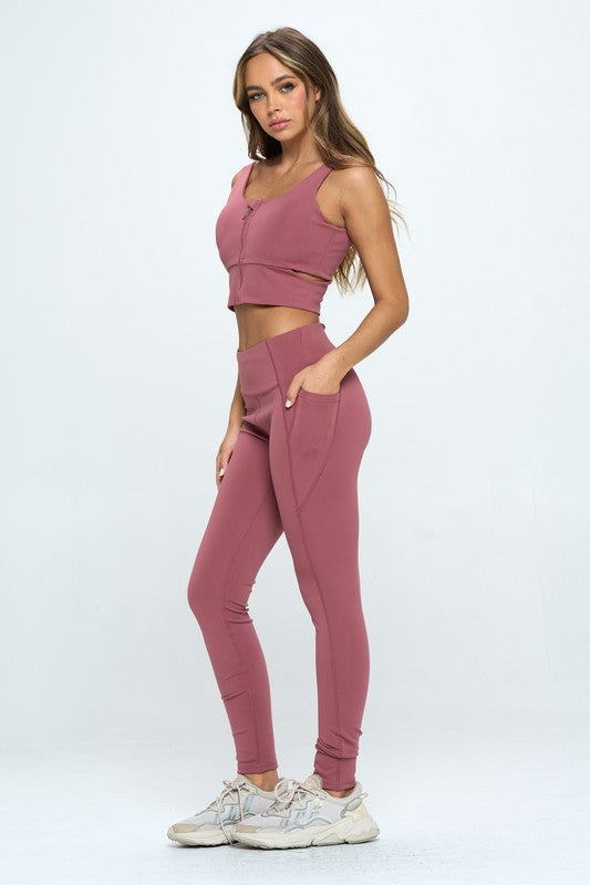 Zip Up Crop Sports Tank Top Set Activewear Set   