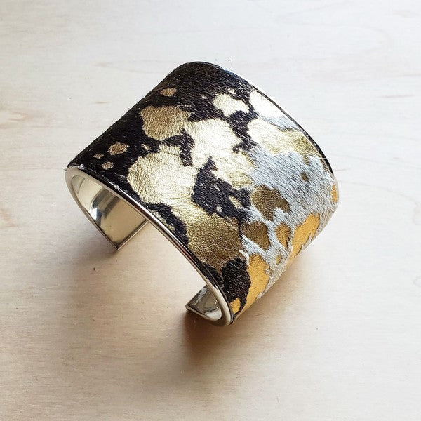 Hair-on-Hide Mixed Metallic Cuff Bangle Bracelet cuff bracelet gold 1 
