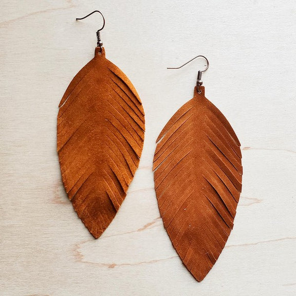 Tan Suede Feather Earrings suede earrings brown 1 