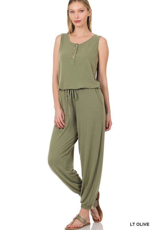 Sleeveless Jogger Jumpsuit Jumpsuit LT OLIVE S 