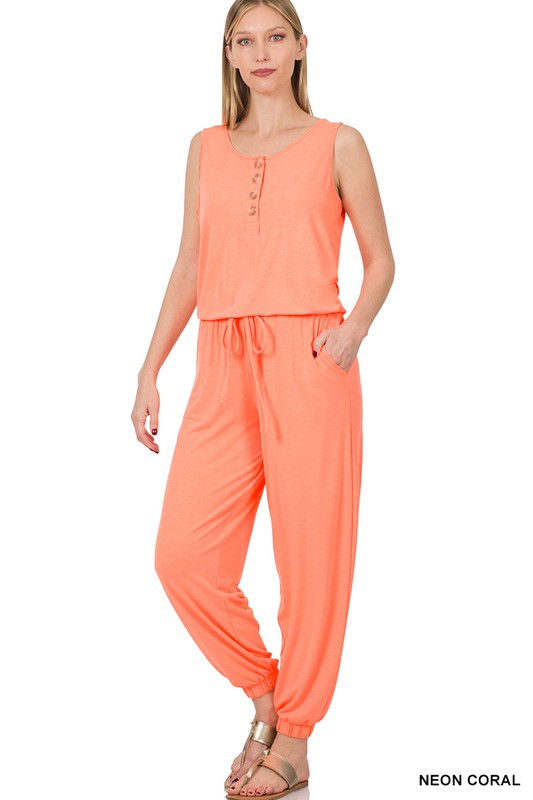 Sleeveless Jogger Jumpsuit Jumpsuit NEON CORAL S 