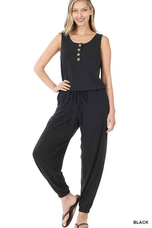 Sleeveless Jogger Jumpsuit Jumpsuit BLACK S 