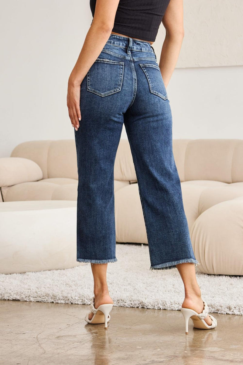 RFM Tummy Control High Waist Raw Hem Jeans - Three Mad Hatters Mercantile 