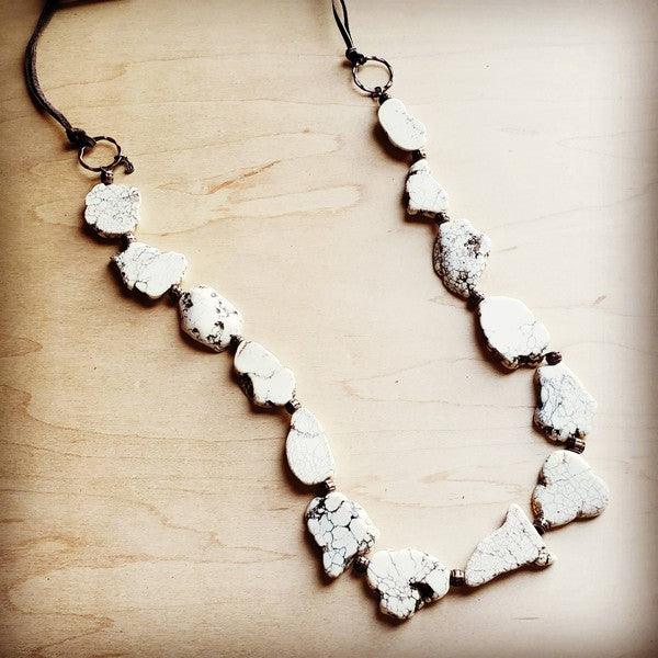 White Turquoise Slab Necklace with Leather Closure - Three Mad Hatters Mercantile 