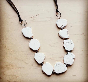 White Turquoise Slab Necklace with Leather Closure
