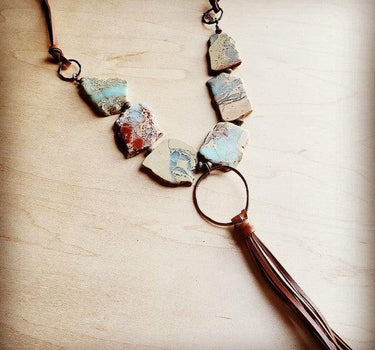 Aqua Terra Necklace with Hoop and Fringe Tassel