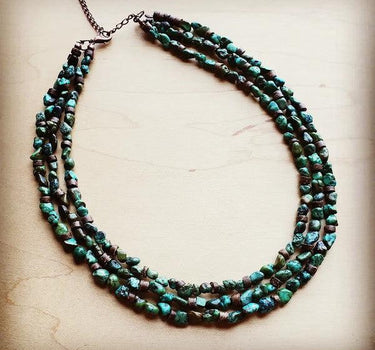 Triple Strand Turquoise & Wood Collar Necklace