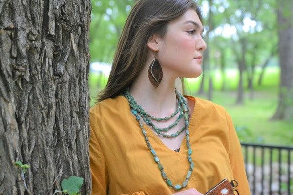 Triple Strand Turquoise & Wood Collar Necklace - Three Mad Hatters Mercantile 