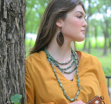 Triple Strand Turquoise & Wood Collar Necklace