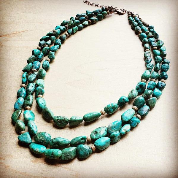 Triple Strand Turquoise & Wood Collar Necklace - Three Mad Hatters Mercantile 
