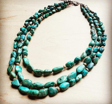 Triple Strand Turquoise & Wood Collar Necklace