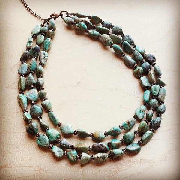 Triple Strand Turquoise & Copper Collar Necklace - Three Mad Hatters Mercantile 