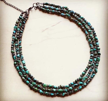 Triple Strand Turquoise & Copper Collar Necklace