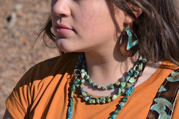 Triple Strand Turquoise & Copper Collar Necklace - Three Mad Hatters Mercantile 