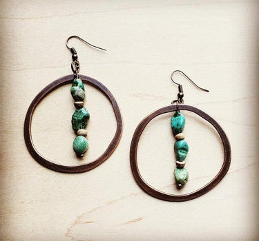 Copper Hoop Earrings w/ Natural Turquoise and Wood