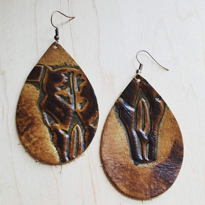 Leather large tearDrop Earrings in Tan Steer Head leather earrings brown 1 