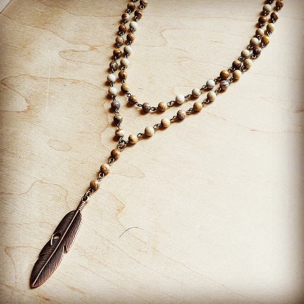 Double strand lariat picture jasper necklace Lariat Necklace   