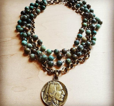 African turquoise collar lenght necklace with coin