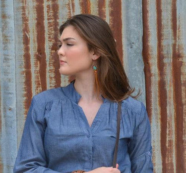 Turquoise drop earrings w/ suede leather tassel