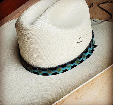 Blue Navajo Embossed Leather Hat Band