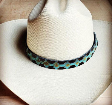 Blue Navajo Embossed Leather Hat Band