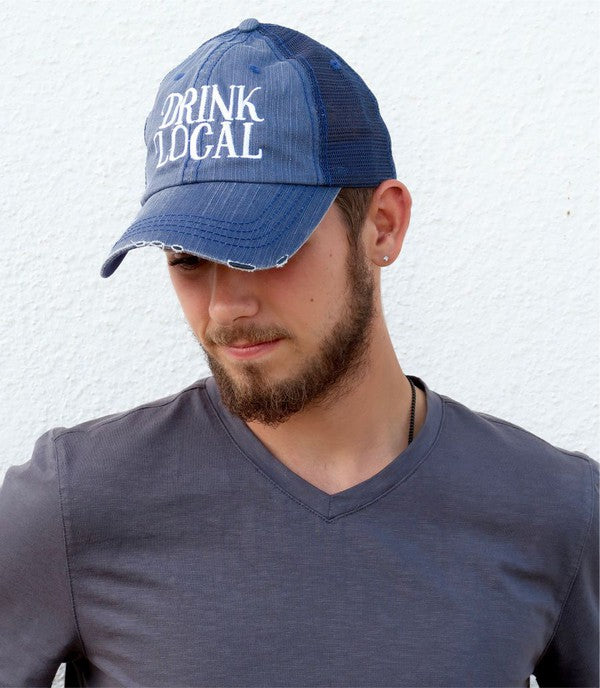 Drink Local Embroidered Hat Mens Navy Mesh Trucker OS 