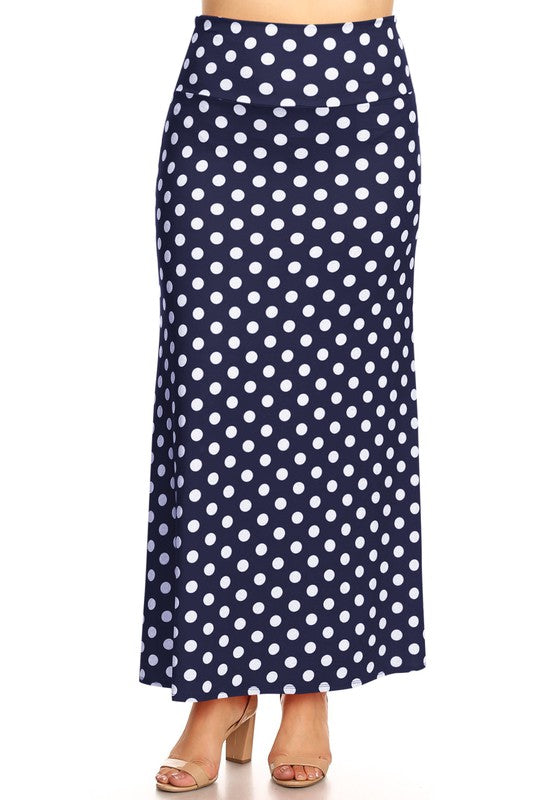 Plus size Polka dot  maxi length skirt Maxi Skirt Navy XL 