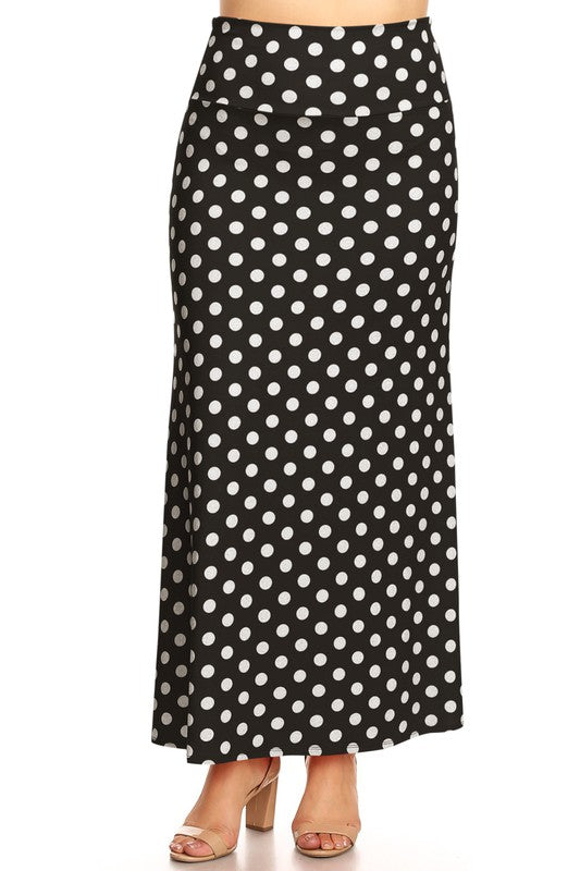 Plus size Polka dot  maxi length skirt Maxi Skirt Black XL 