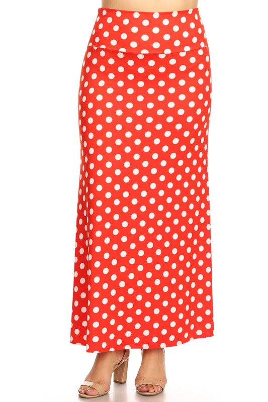 Plus size Polka dot  maxi length skirt Maxi Skirt Red XL 