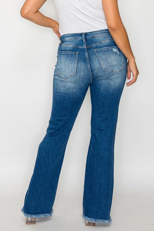 Bytos Raw Hem Distressed High Rise Bootcut Jeans - Three Mad Hatters Mercantile 