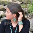 Leather Oval Earrings Cowboy Turquoise
