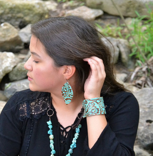 Leather Oval Earrings Cowboy Turquoise Earrings   