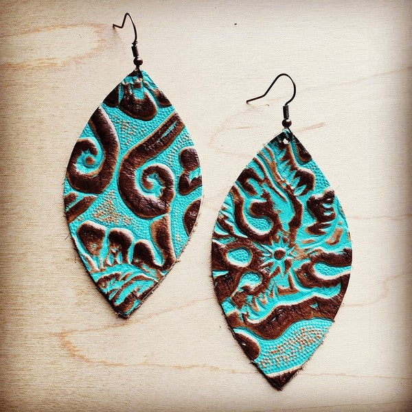 Leather Oval Earrings Cowboy Turquoise Earrings turquoise 1 