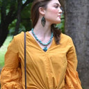 Leather Oval Earrings Turq Brown Floral