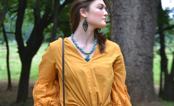 Leather Oval Earrings Turq Brown Floral Earrings   
