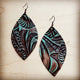 Leather Oval Earrings Turq Brown Floral Earrings brown 1 