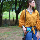 Leather Oval Earrings Turq Brown Floral