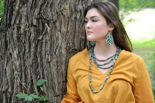 Leather Teardrop Earring in Cowboy Turquoise leather earrings   