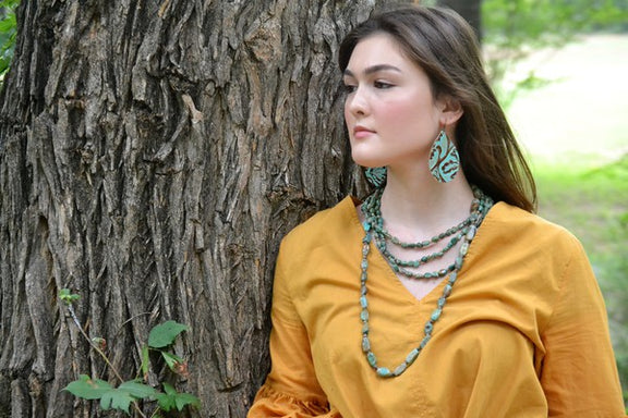 Leather Teardrop Earring in Cowboy Turquoise leather earrings   