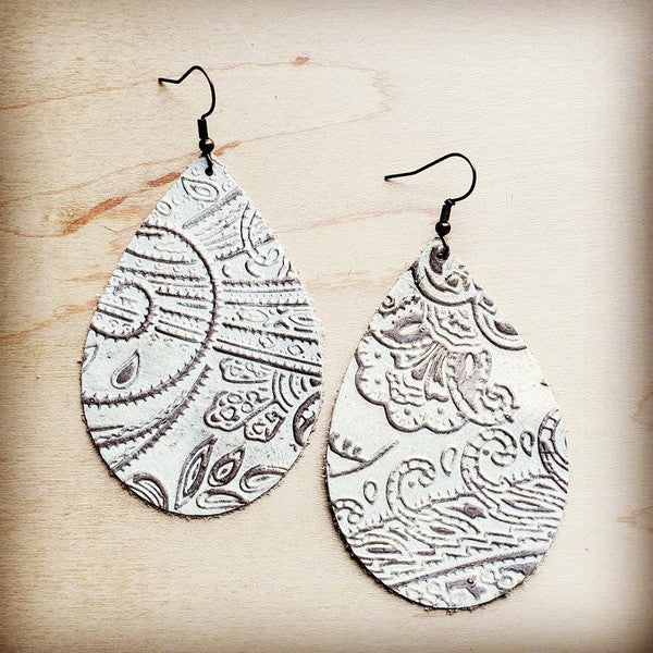 Leather Teardrop Earring in Oyster Paisley Leather earrings oyster small 