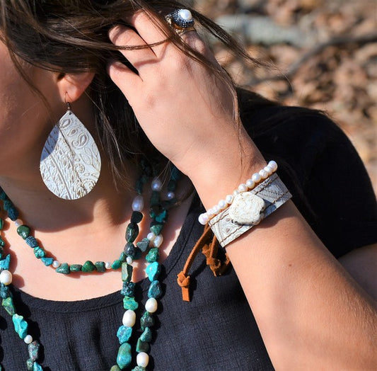 Leather Teardrop Earring in Oyster Paisley Leather earrings   