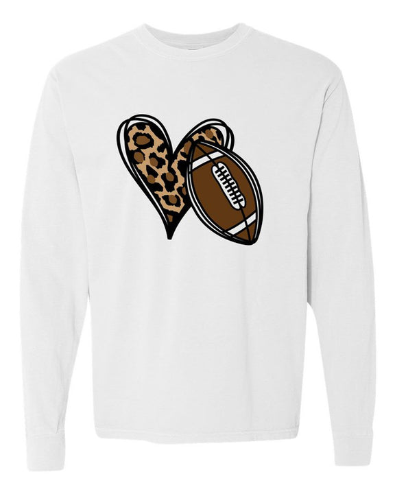 Leopard Heart Football Long Sleeve Tee Graffic Tee White L 