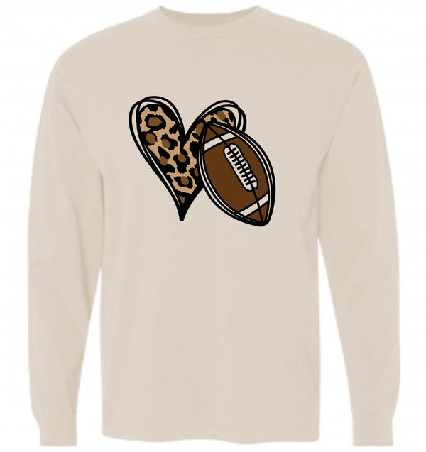 Leopard Heart Football Long Sleeve Tee Graffic Tee Cream L 