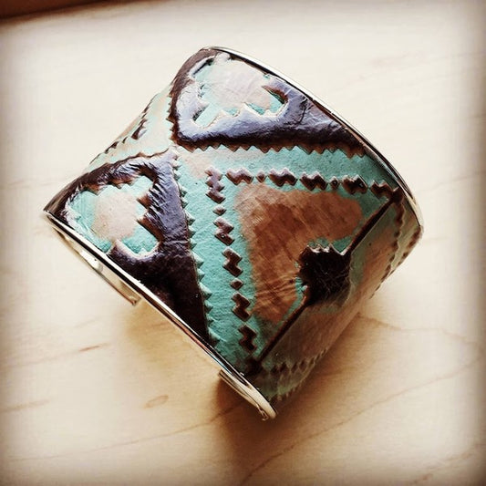 Wide Cuff Bangle in Turquoise Navajo Leather Wide Cuff Bangle   